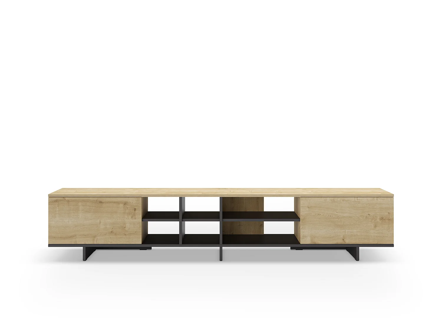 Marckeric Cequoia TV-Ständer - 230x35.6x44cm - Schwarzer skandinavischer Stil mit 2 Türen und 6 Regalen