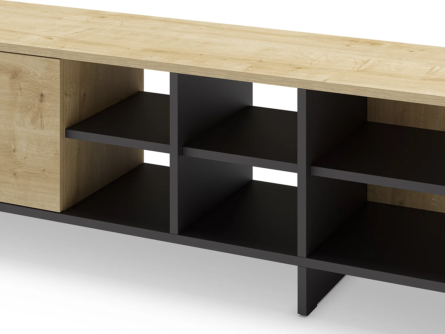 Marckeric Cequoia TV-Ständer - 230x35.6x44cm - Schwarzer skandinavischer Stil mit 2 Türen und 6 Regalen