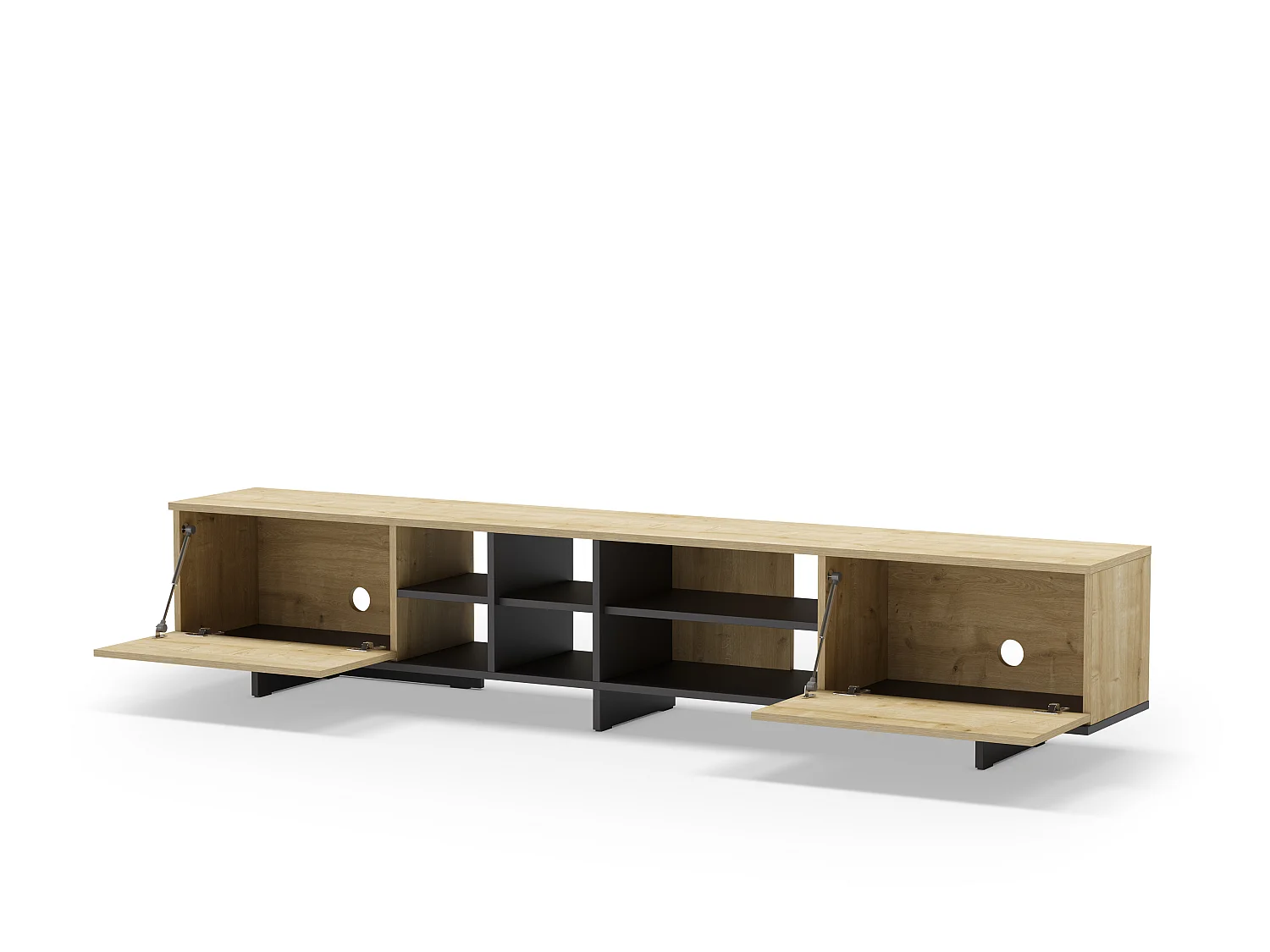 Marckeric Cequoia TV-Ständer - 230x35.6x44cm - Schwarzer skandinavischer Stil mit 2 Türen und 6 Regalen