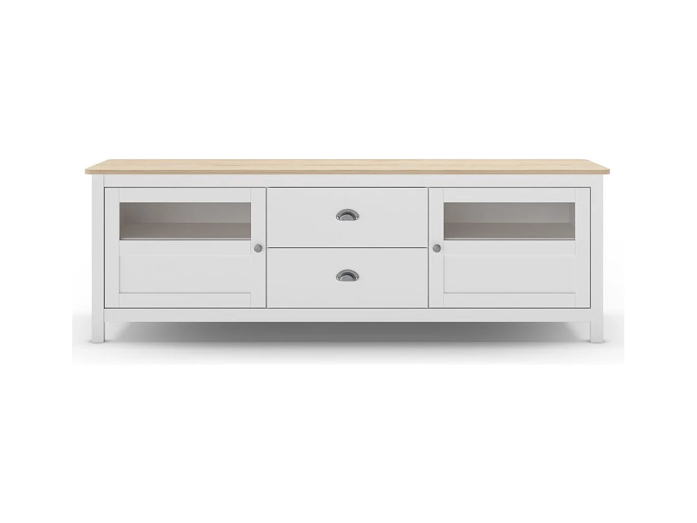 Meuble TV 2 portes 2 tiroirs en bois massif blanc 180 cm - Macha