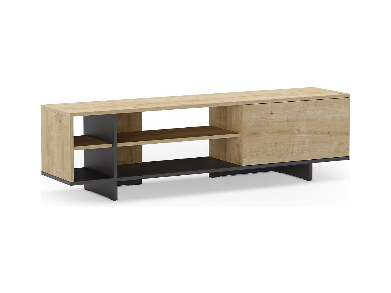 Meuble TV 1 porte décor chêne et noir 160 cm - Alicia
