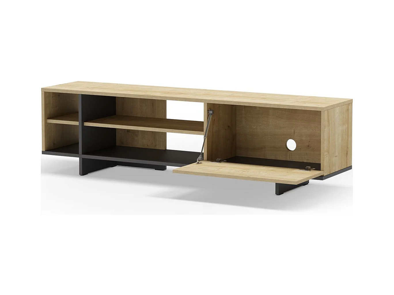 Meuble TV 1 porte décor chêne et noir 160 cm - Alicia