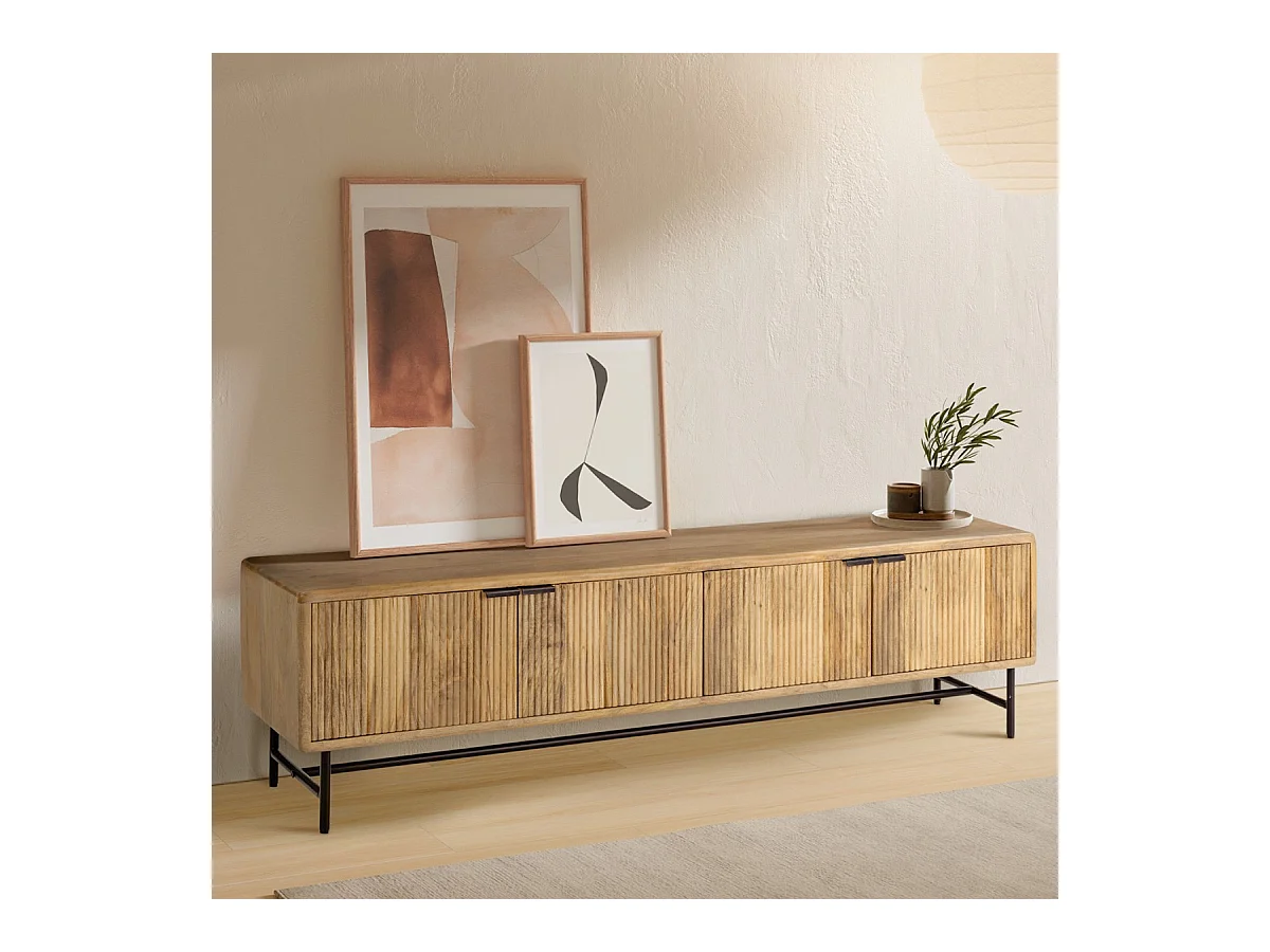 Meuble TV 4 portes en bois de manguier 190 cm - Sanja