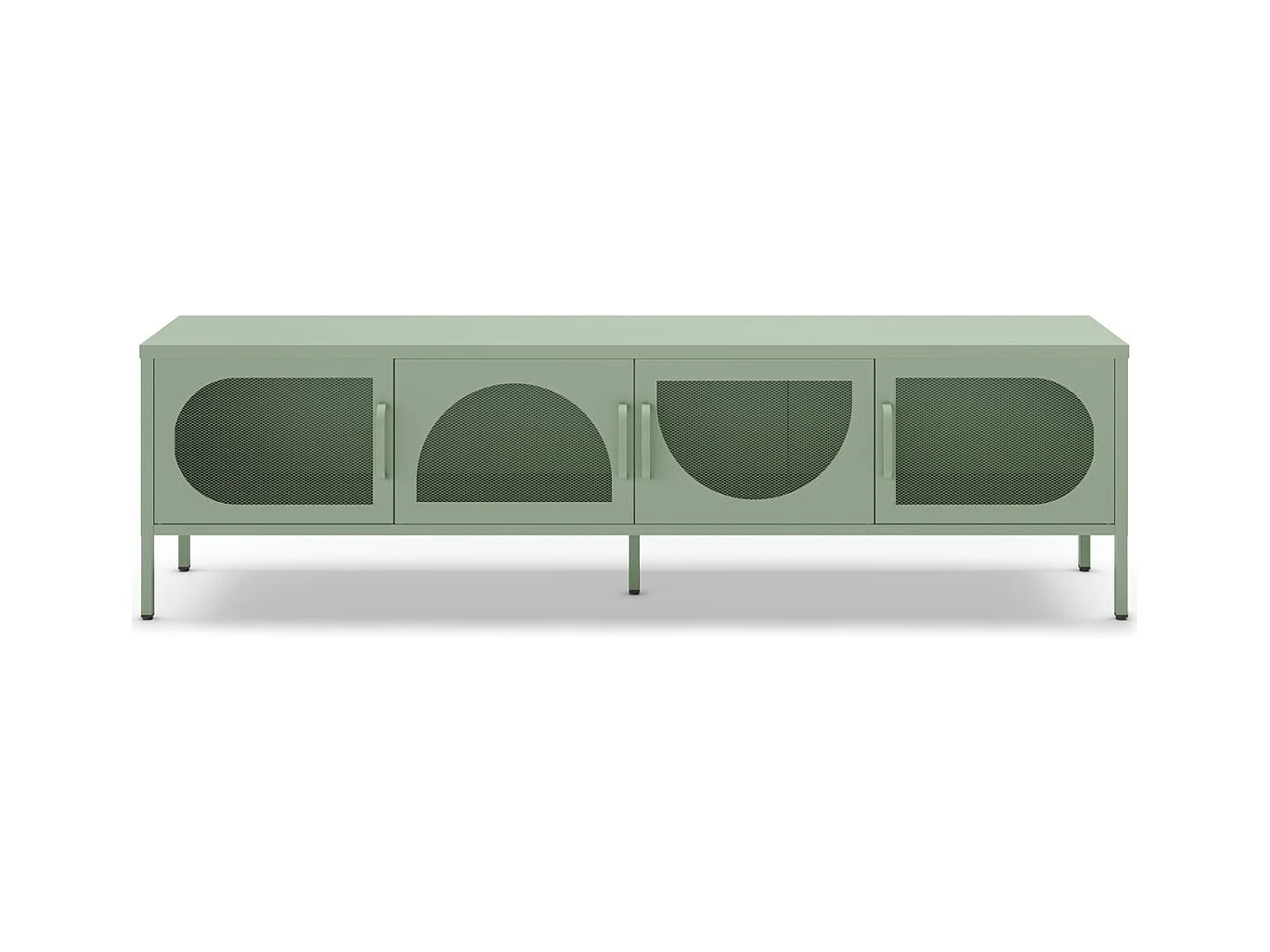 Meuble TV 4 portes en métal vert clair 180 cm - Inoa