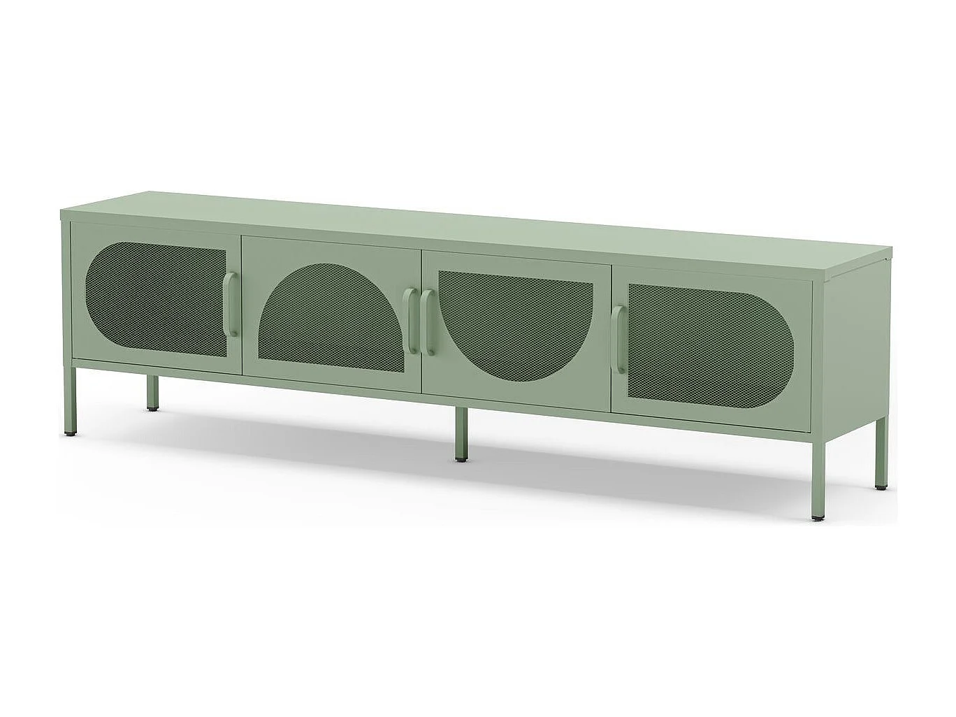 Meuble TV 4 portes en métal vert clair 180 cm - Inoa