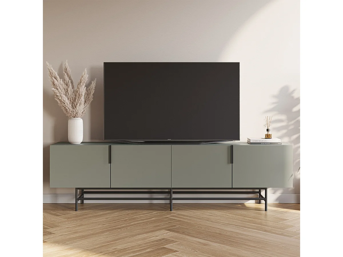 Meuble TV 4 portes vert 200 cm - Clea
