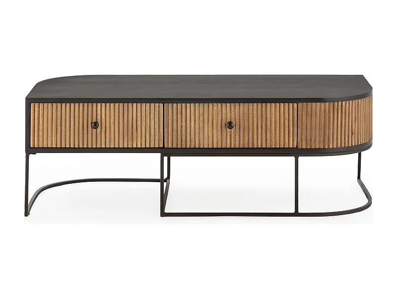 Meuble TV 2 tiroirs en bois de manguier 120 cm - Cyrus