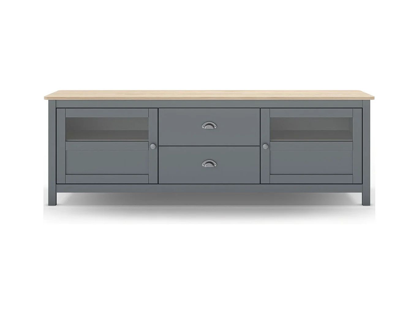 Meuble TV 2 portes 2 tiroirs en bois massif vert kaki 180 cm - Macha