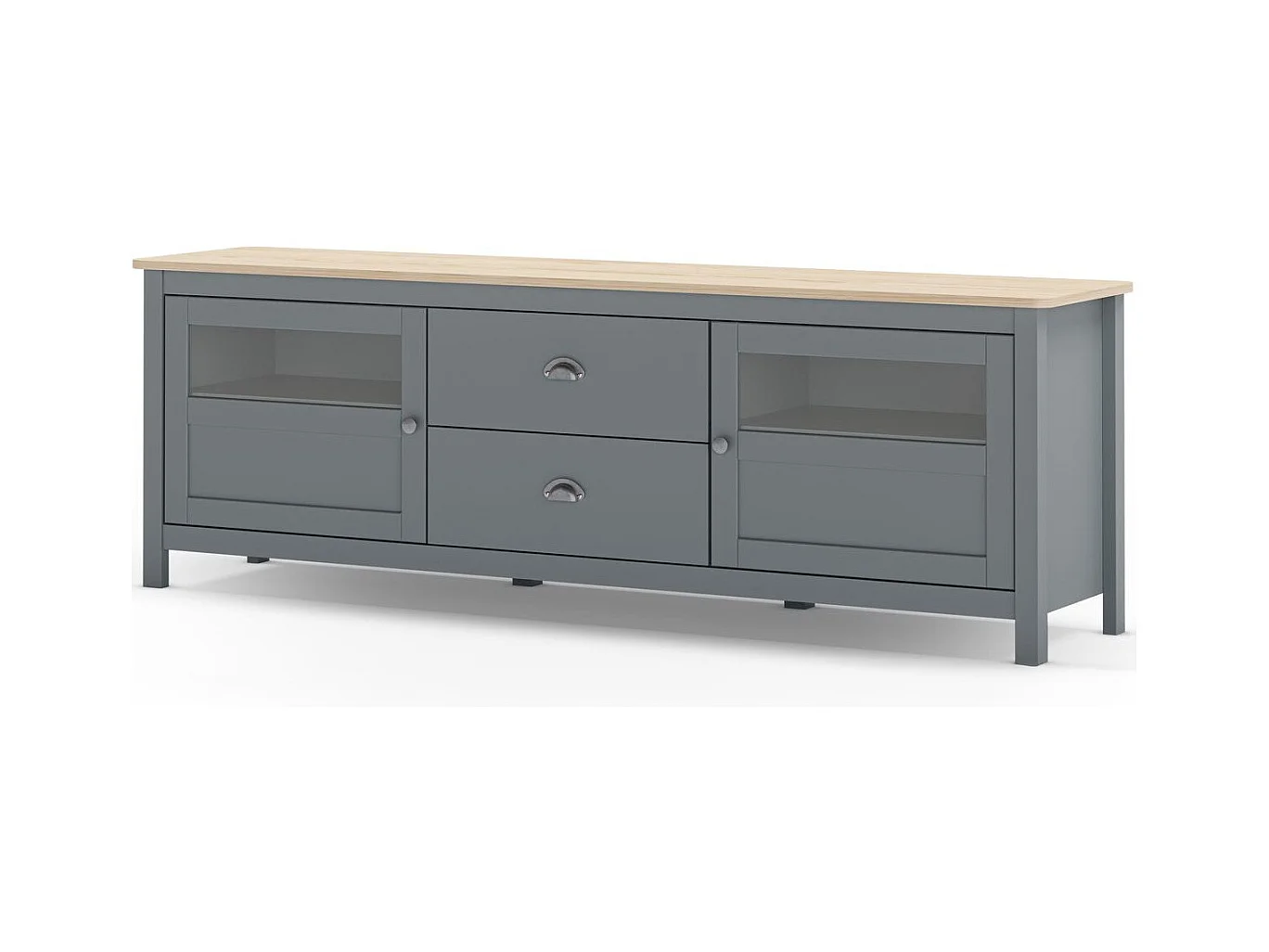 Meuble TV 2 portes 2 tiroirs en bois massif vert kaki 180 cm - Macha