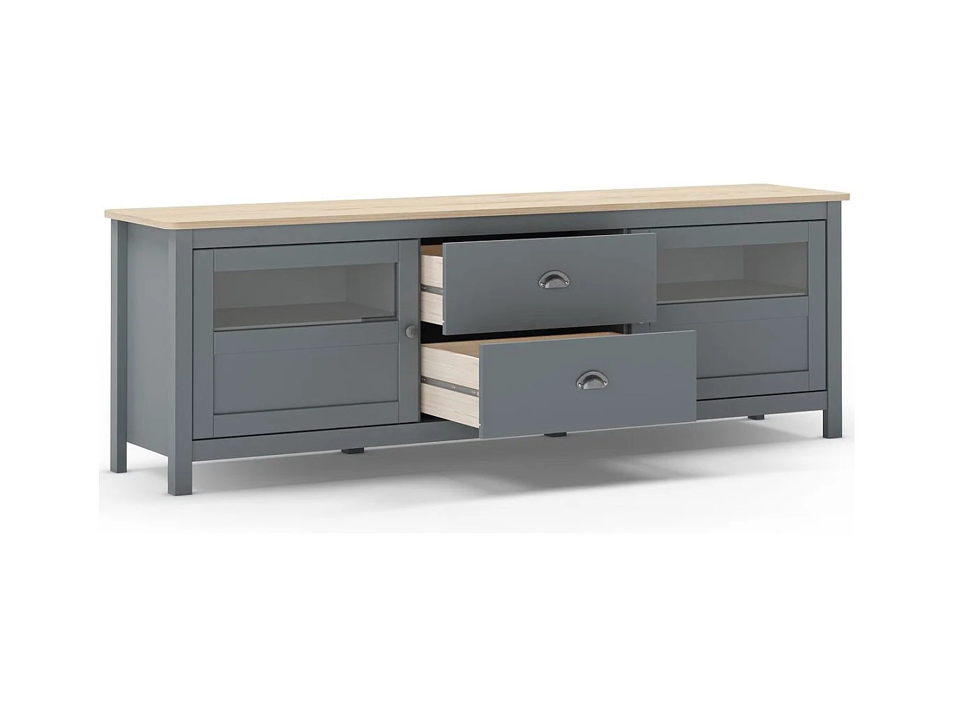 Meuble TV 2 portes 2 tiroirs en bois massif vert kaki 180 cm - Macha