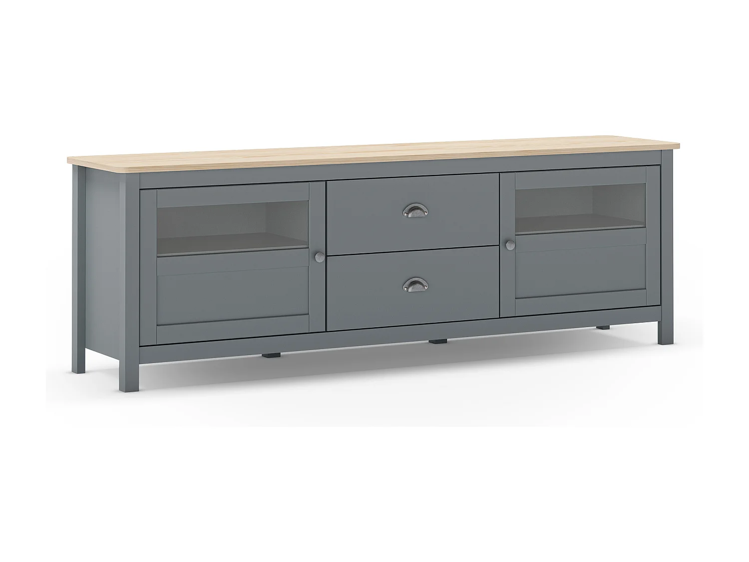 Meuble TV 2 portes 2 tiroirs en bois massif vert kaki 180 cm - Macha