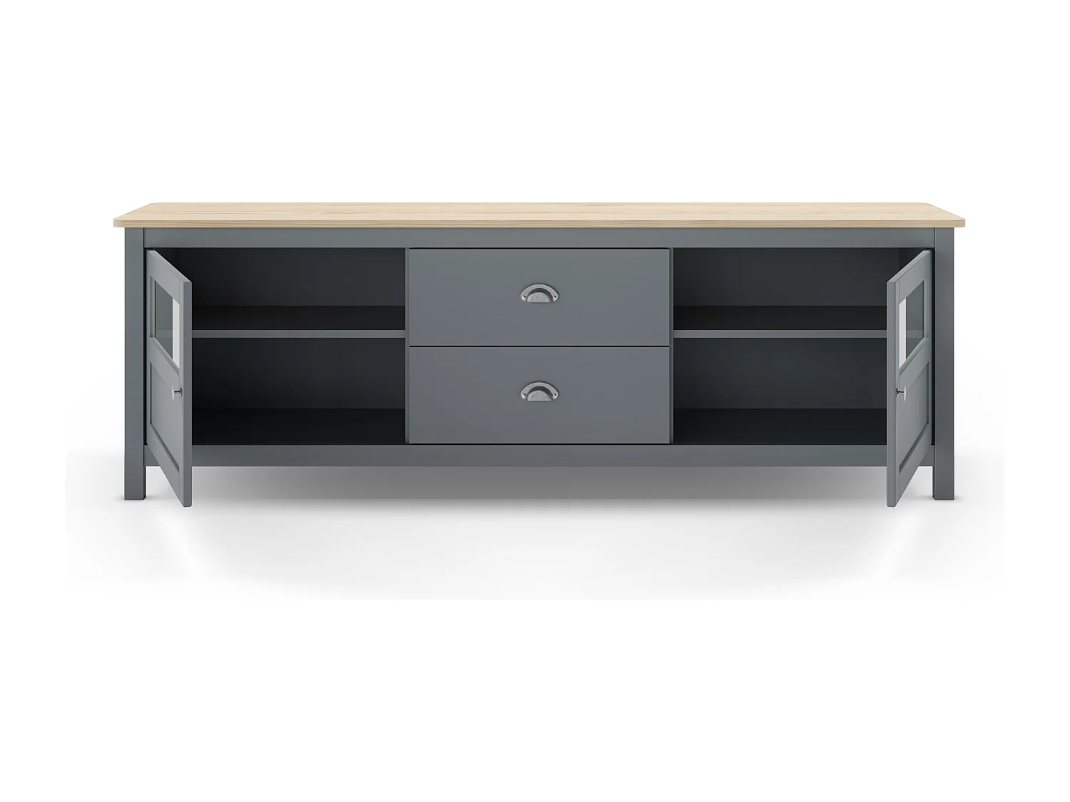 Meuble TV 2 portes 2 tiroirs en bois massif vert kaki 180 cm - Macha