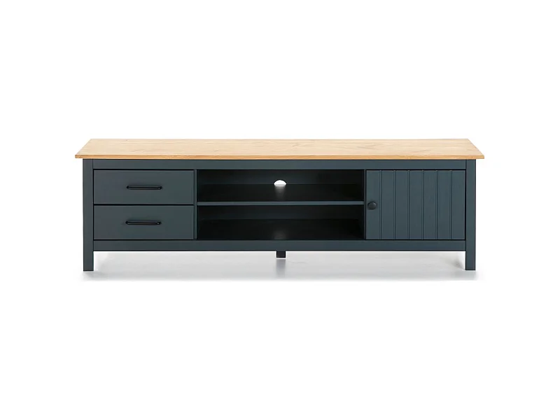 Meuble TV 1 porte 2 tiroirs en bois massif bleu 158 cm - Ida