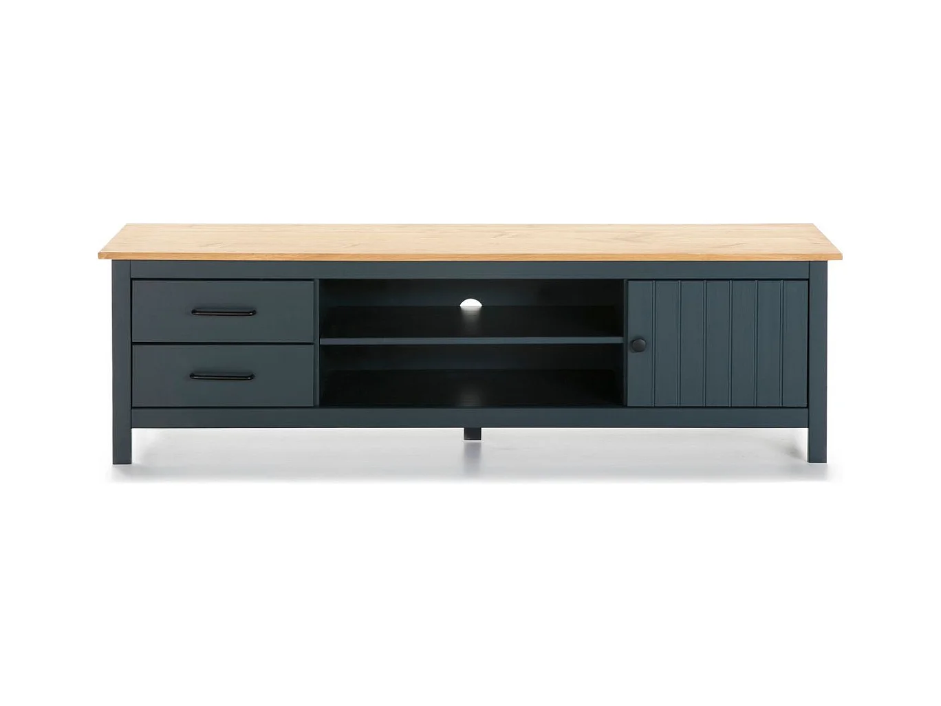 Meuble TV 1 porte 2 tiroirs en bois massif bleu 158 cm - Ida