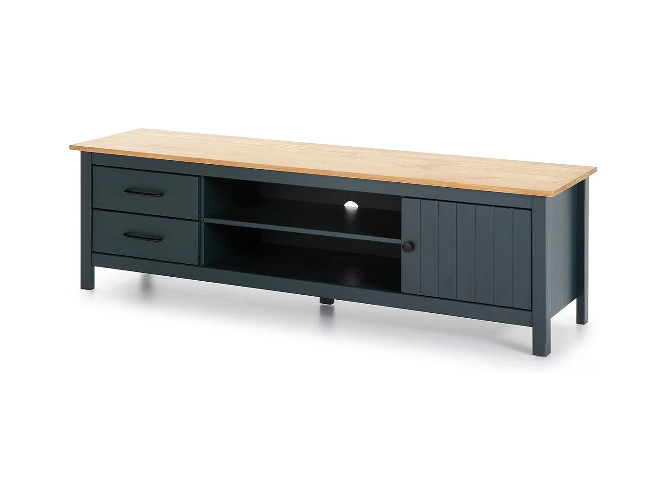 Meuble TV 1 porte 2 tiroirs en bois massif bleu 158 cm - Ida