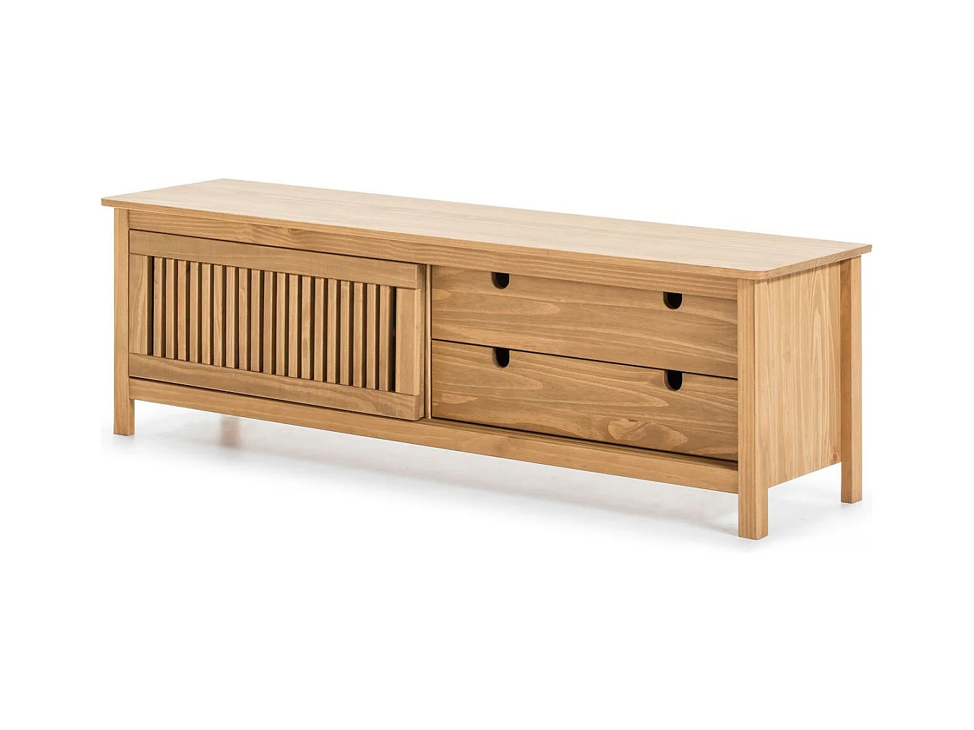 Meuble TV 1 porte coulissante 2 tiroirs en bois 158 cm - Fabia