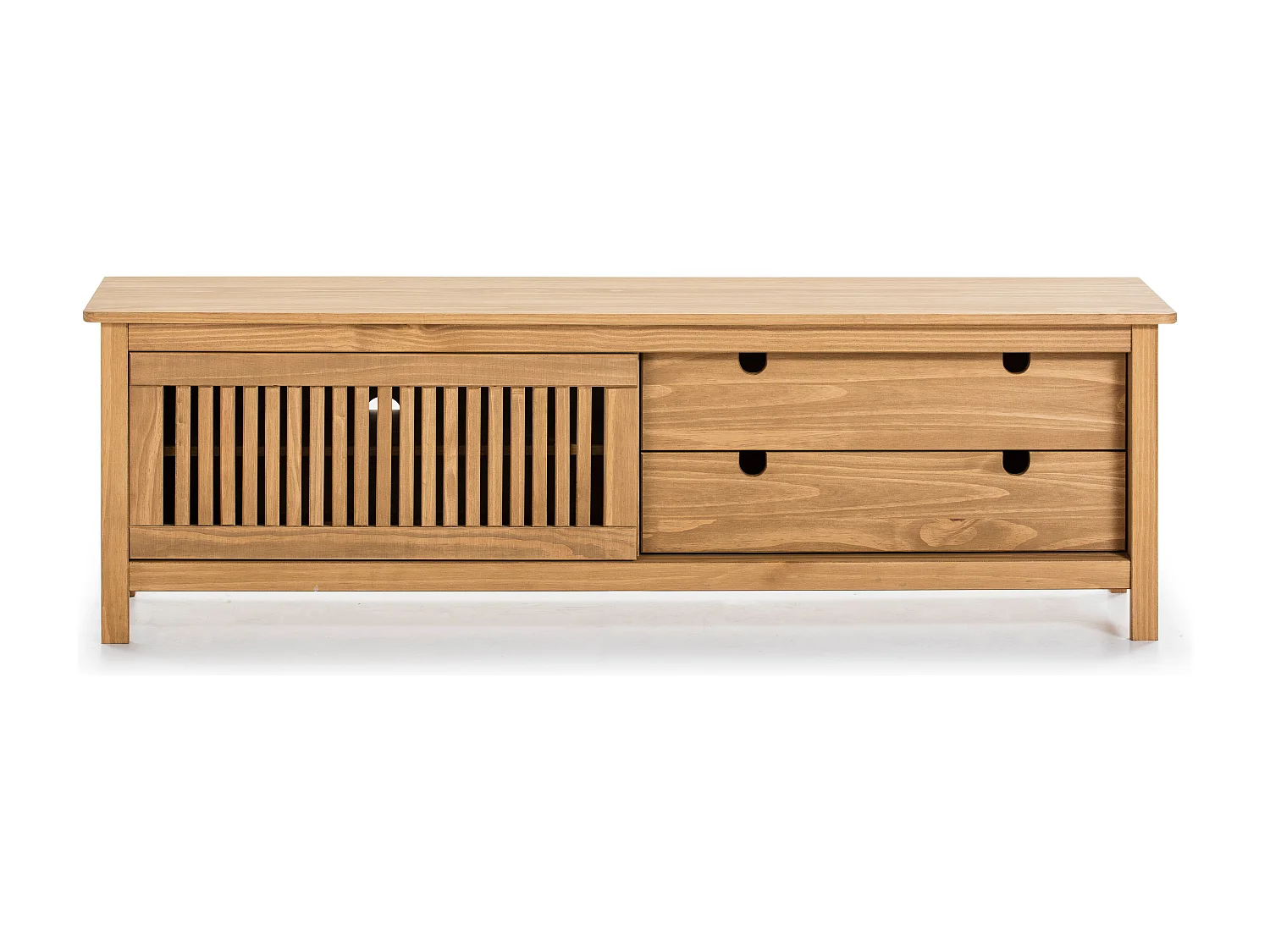 Meuble TV 1 porte coulissante 2 tiroirs en bois 158 cm - Fabia