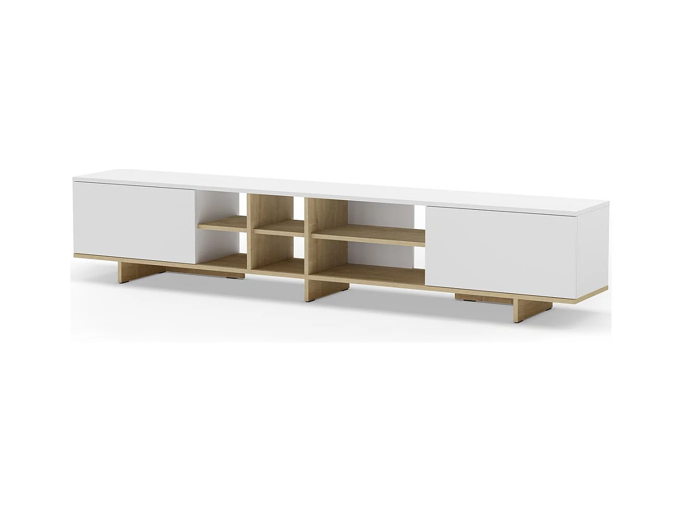 Meuble TV 2 portes décor chêne et blanc 230 cm - Alicia