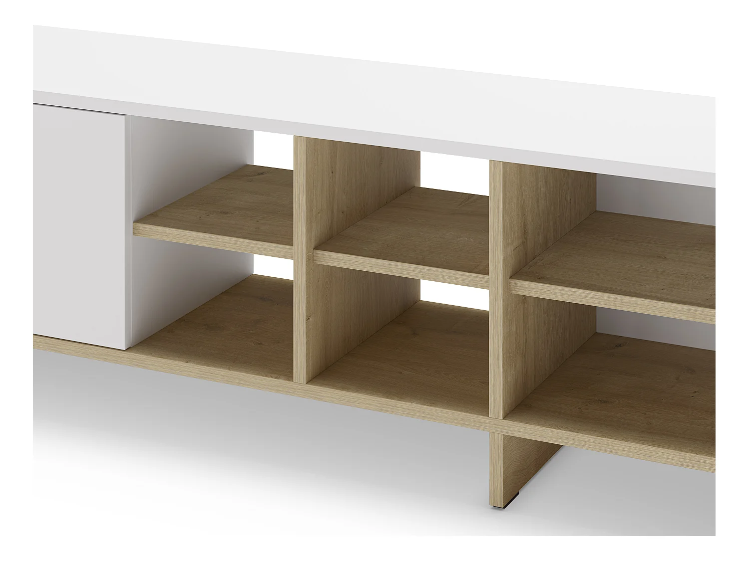 Meuble TV 2 portes décor chêne et blanc 230 cm - Alicia