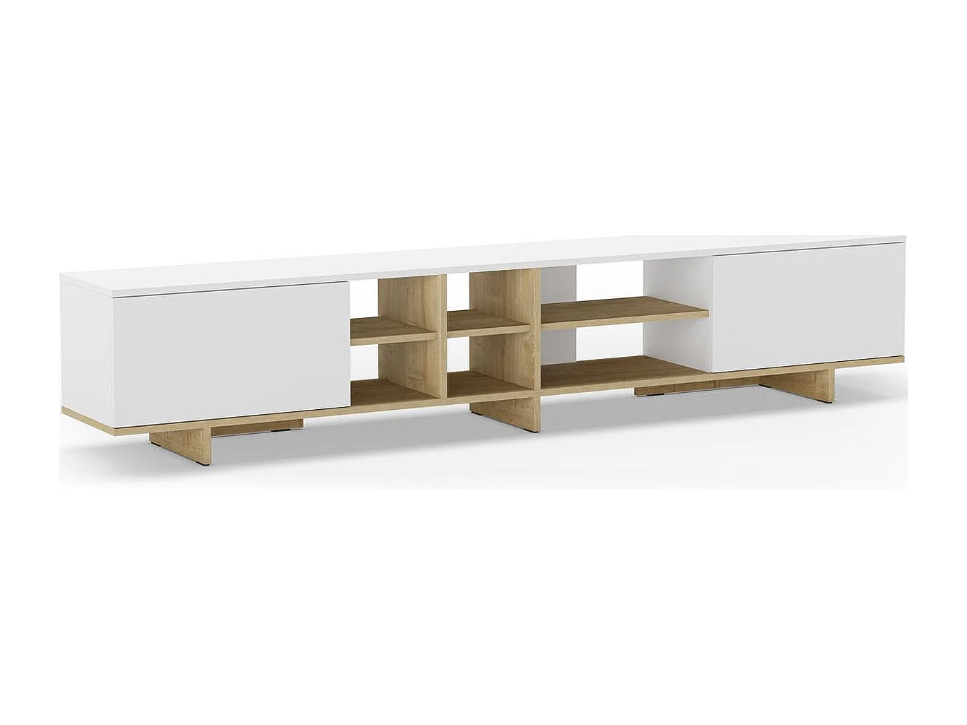 Meuble TV 2 portes décor chêne et blanc 230 cm - Alicia