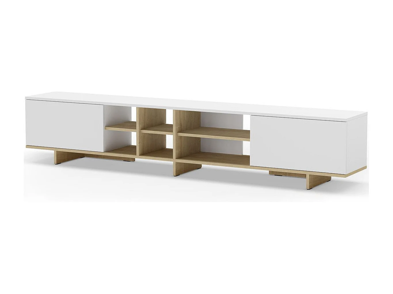 Meuble TV 2 portes décor chêne et blanc 230 cm - Alicia