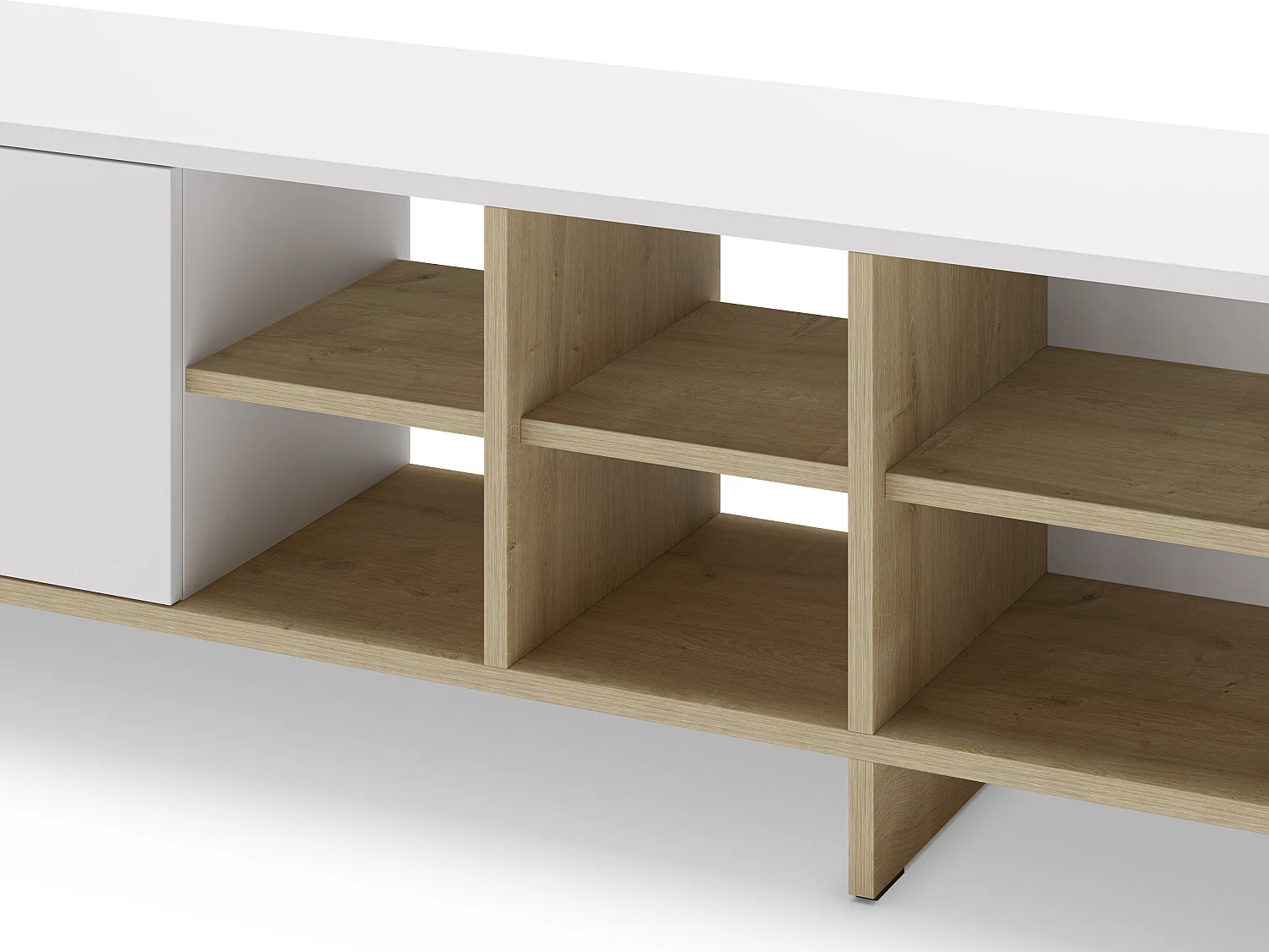 Meuble TV 2 portes décor chêne et blanc 230 cm - Alicia