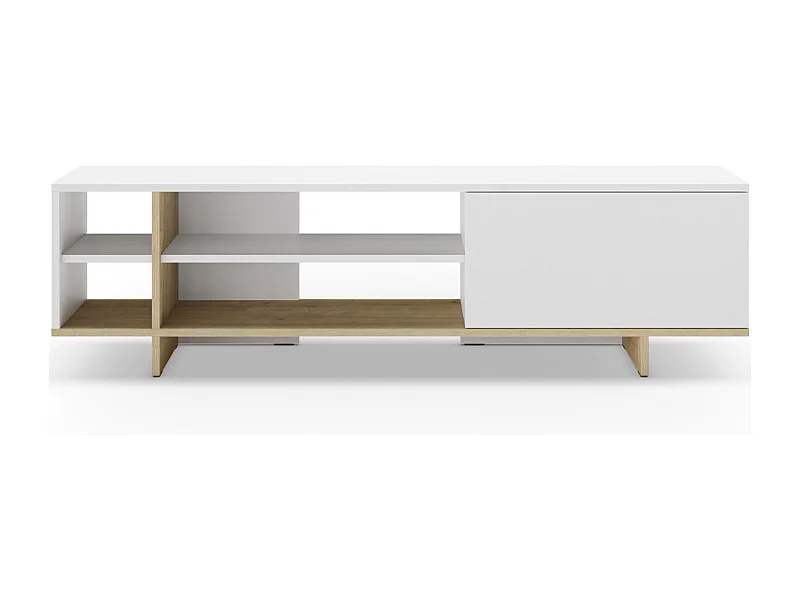 Meuble TV 1 porte et décor chêne 160 cm - Alicia