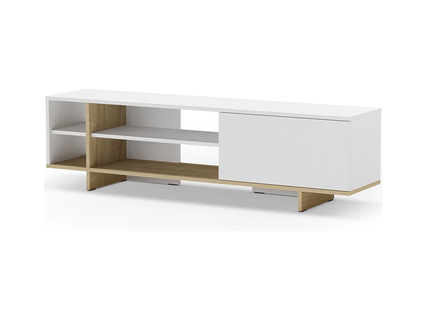 Meuble TV 1 porte et décor chêne 160 cm - Alicia