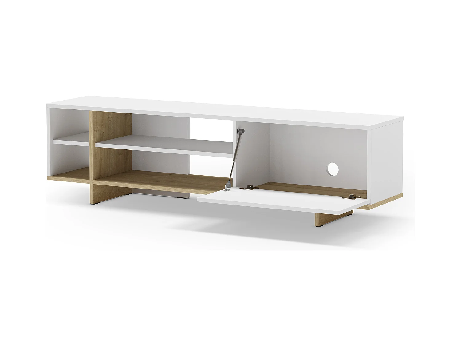 Meuble TV 1 porte et décor chêne 160 cm - Alicia