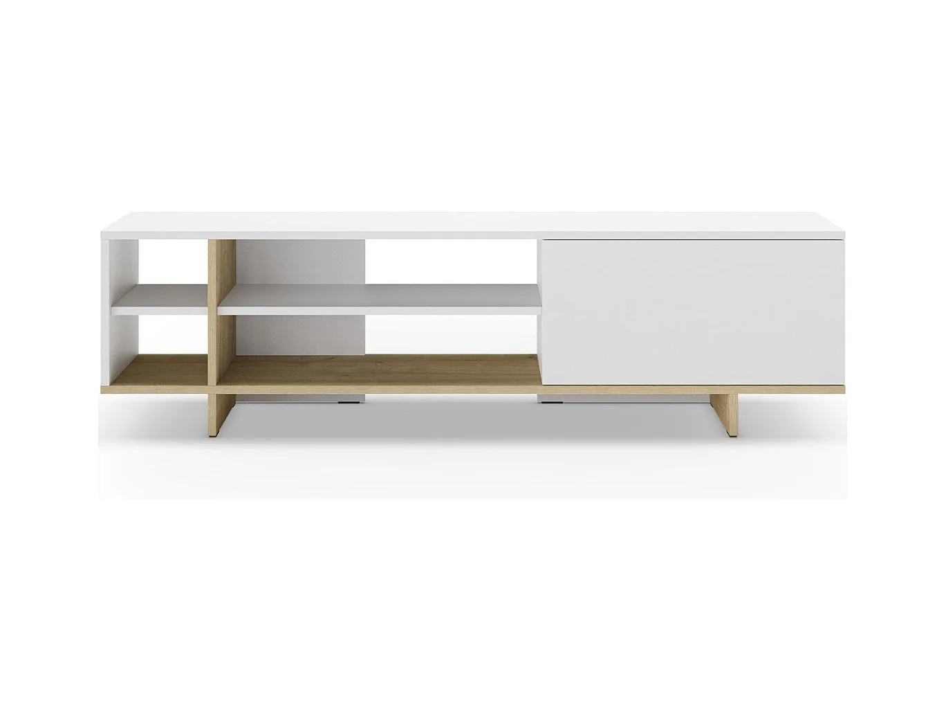 Meuble Tv 1 porte et décor chêne 160 cm - Alicia