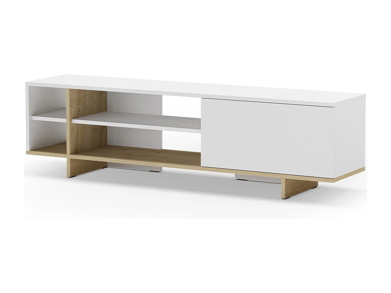 Meuble TV 1 porte et décor chêne 160 cm - Alicia