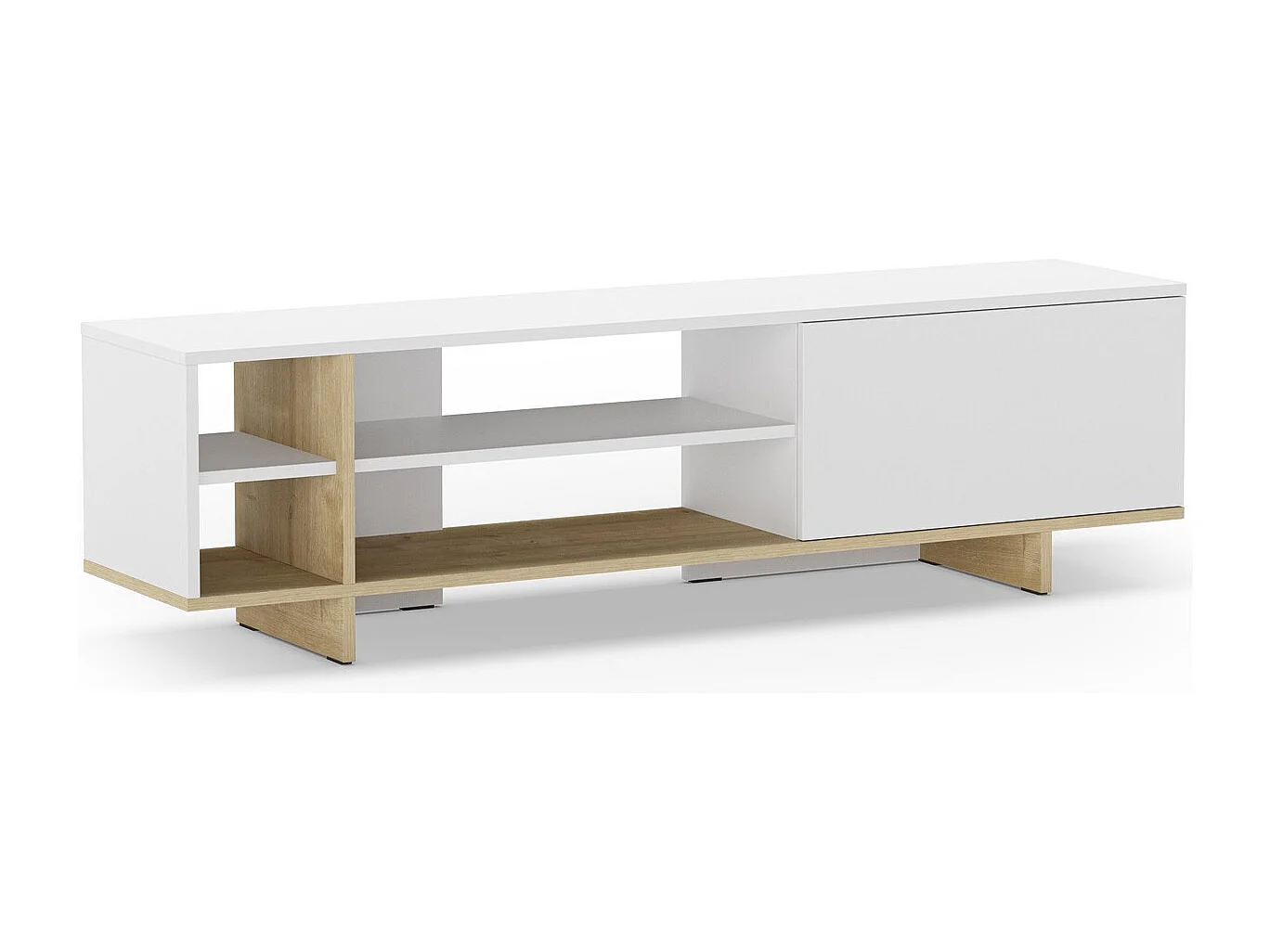 Meuble TV 1 porte et décor chêne 160 cm - Alicia