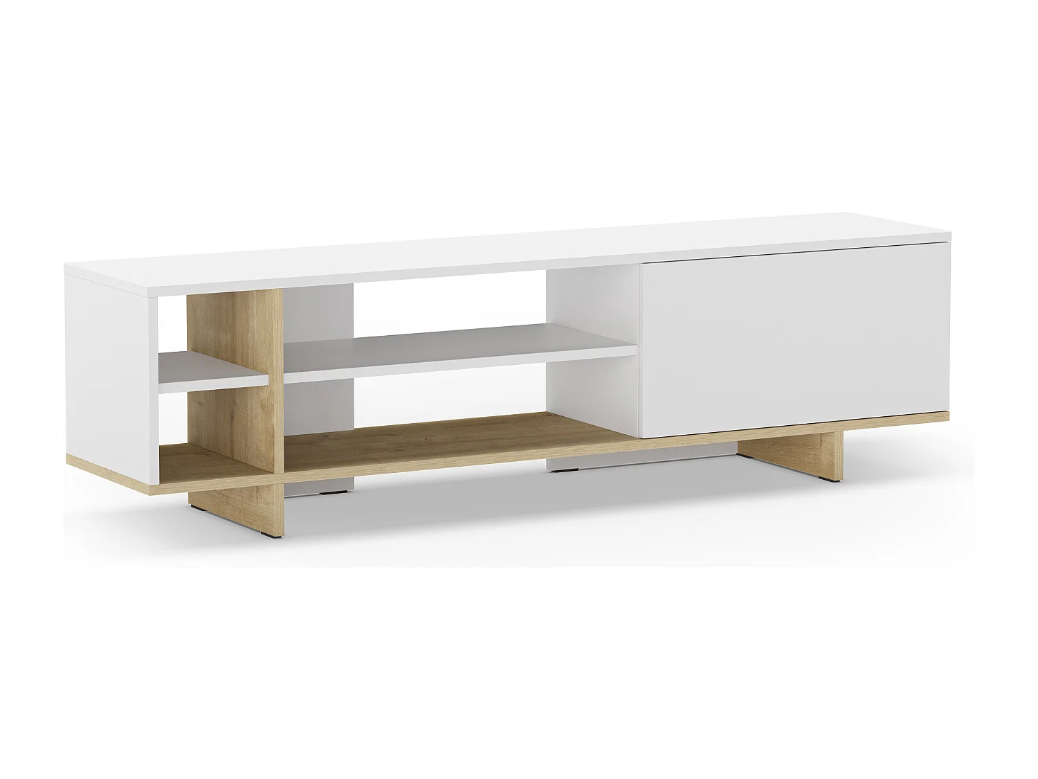 Meuble TV 1 porte et décor chêne 160 cm - Alicia