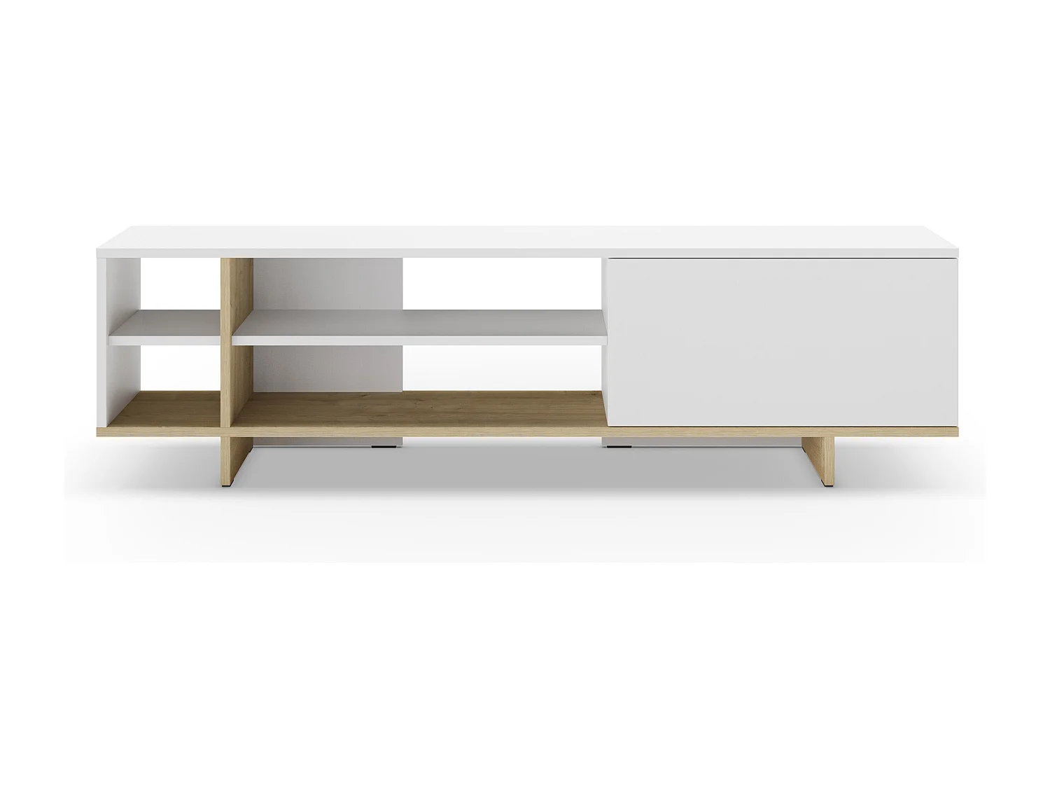 Meuble TV 1 porte et décor chêne 160 cm - Alicia