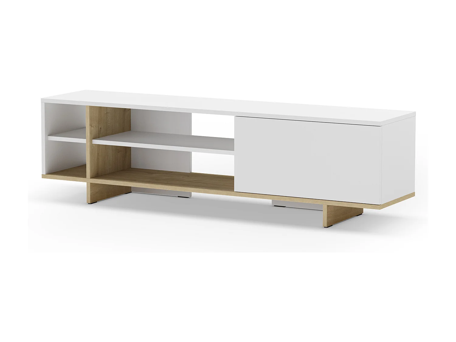 Meuble TV 1 porte et décor chêne 160 cm - Alicia