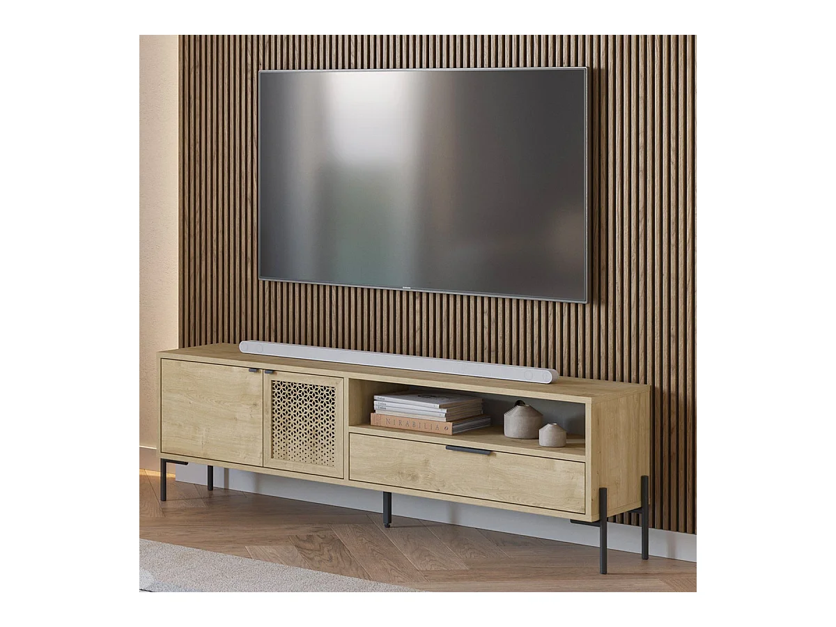 Meuble Tv 2 portes 1 tiroir effet chêne 164 cm - Corto