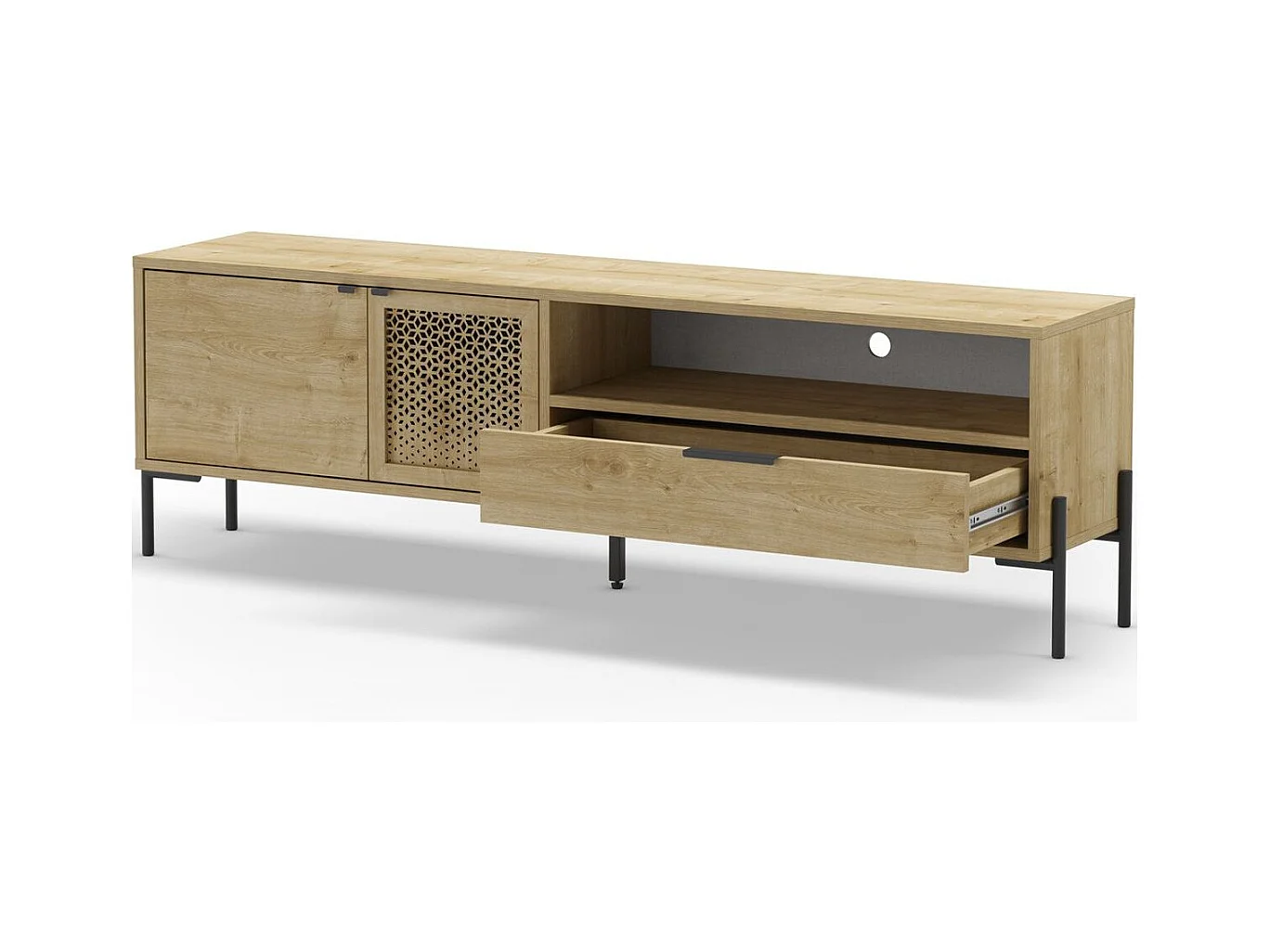 Meuble Tv 2 portes 1 tiroir effet chêne 164 cm - Corto