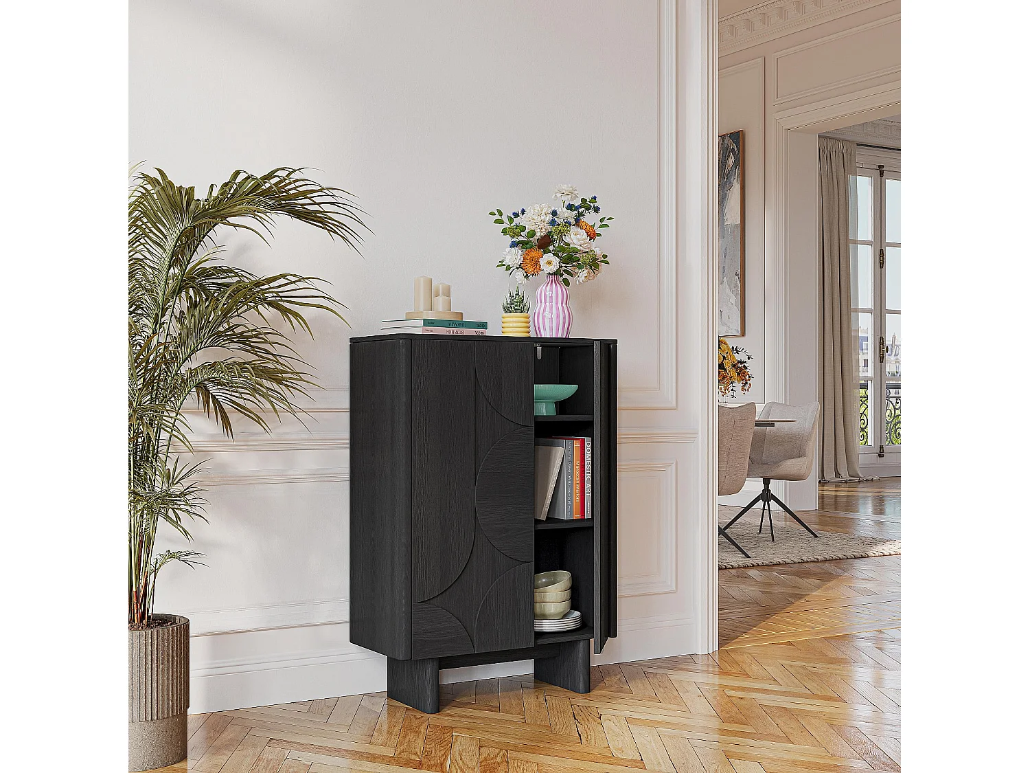 Buffet haut 2 portes en frêne - Noir - Design by Hélèna Pille