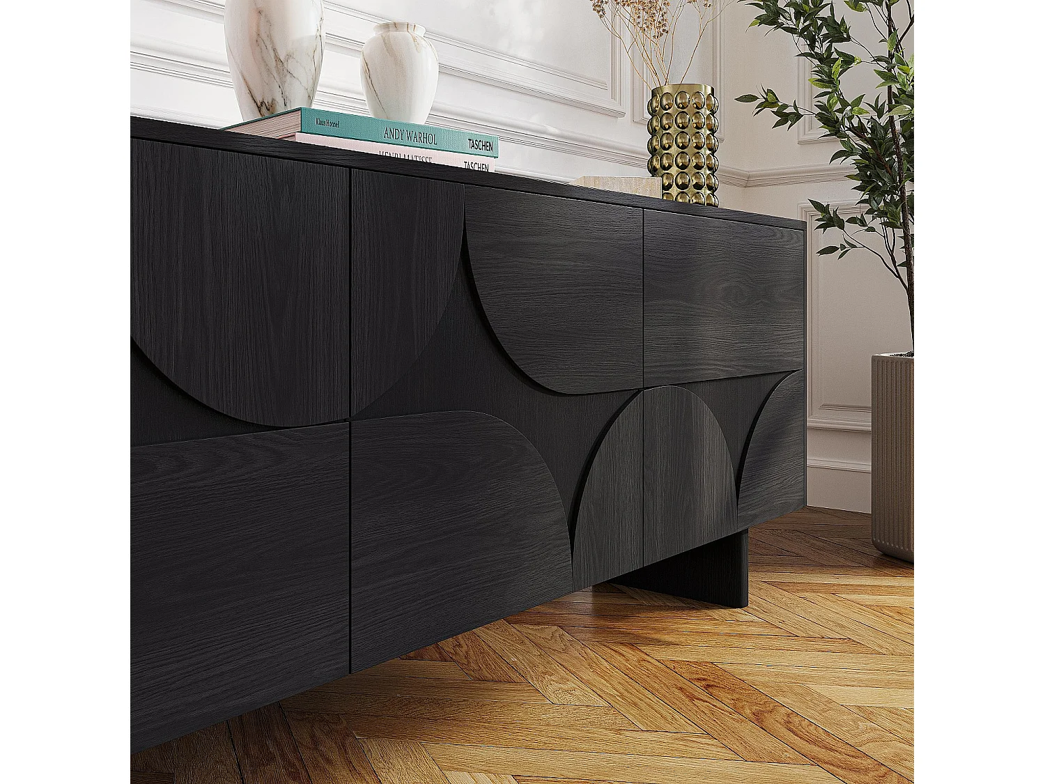 Buffet bas 3 portes en frêne - Noir - Design by Hélèna Pille