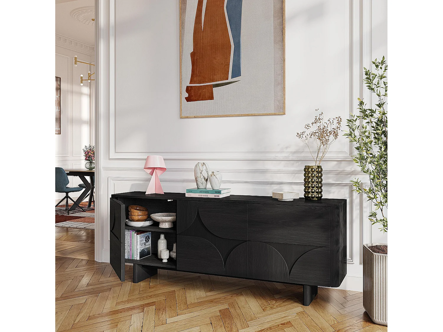 Buffet bas 3 portes en frêne - Noir - Design by Hélèna Pille