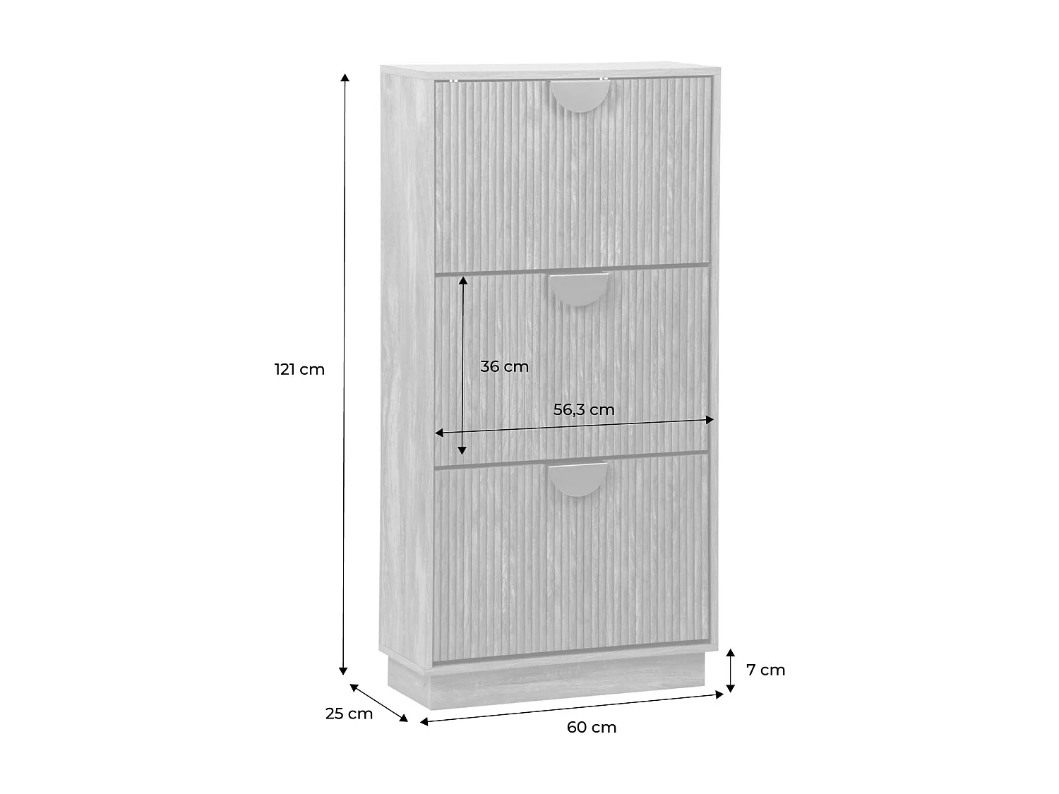 Scarpiera effetto legno di mango scanalato 3 cassetti