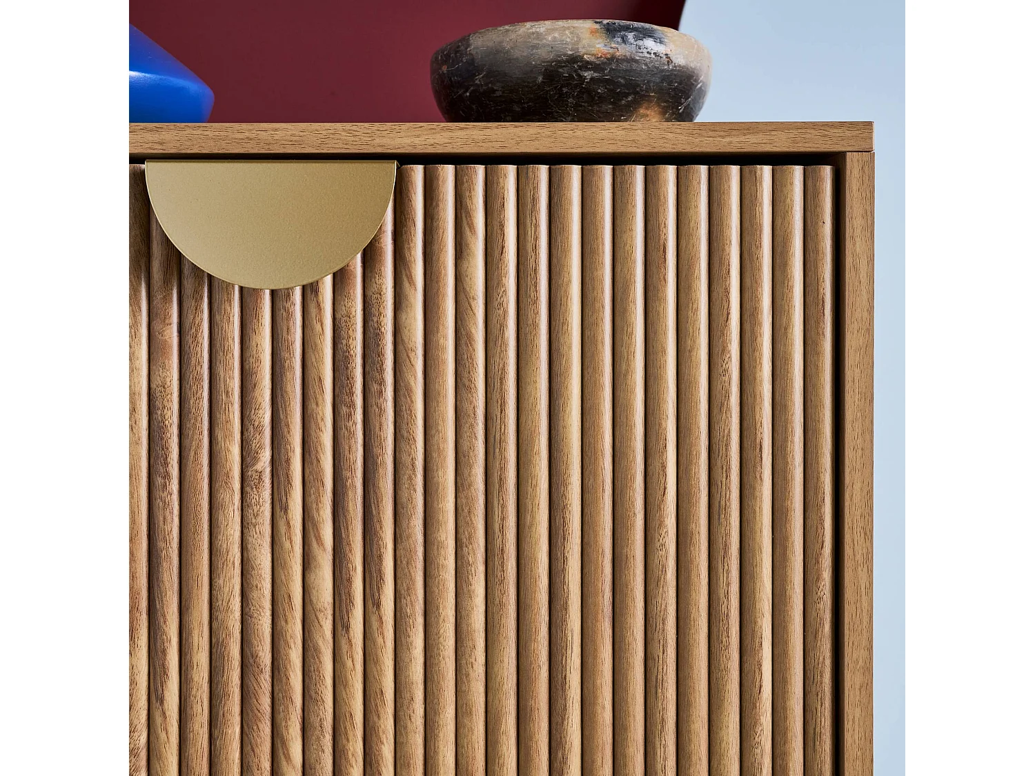 Meuble à chaussures décor bois de manguier rainuré 3 abattants - L 60 x P 25 x H 121 cm - Celian