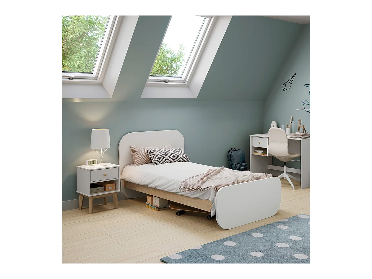 Lit enfant 90x190 cm avec tête de lit en bois blanc - Elise