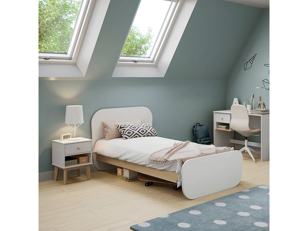 Lit enfant 90x190 cm avec tête de lit en bois blanc - Elise