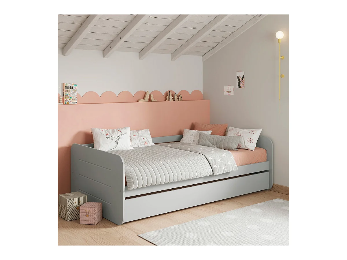 Lit gigogne enfant 90x190 cm en bois gris - Felix