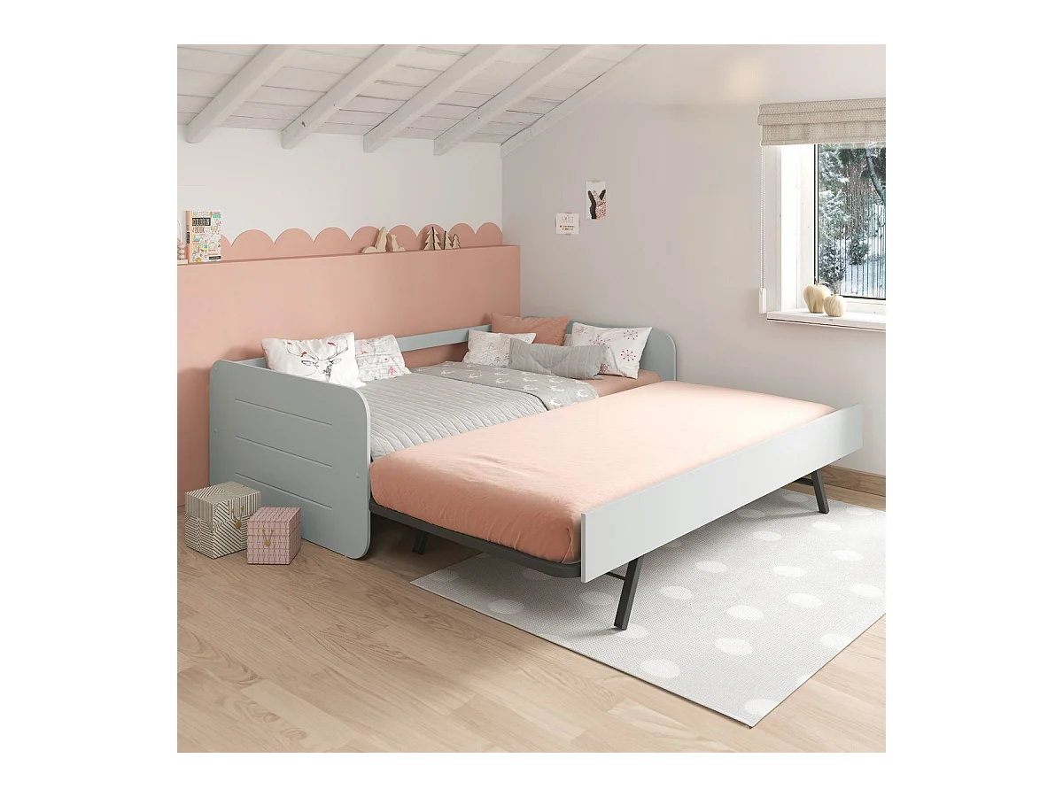 Lit gigogne enfant 90x190 cm en bois gris - Felix
