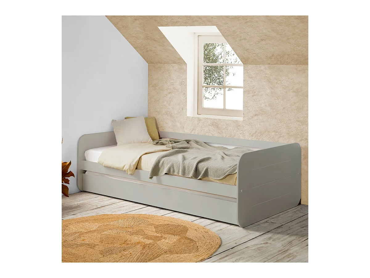Lit gigogne enfant 90x190 cm en bois gris - Felix