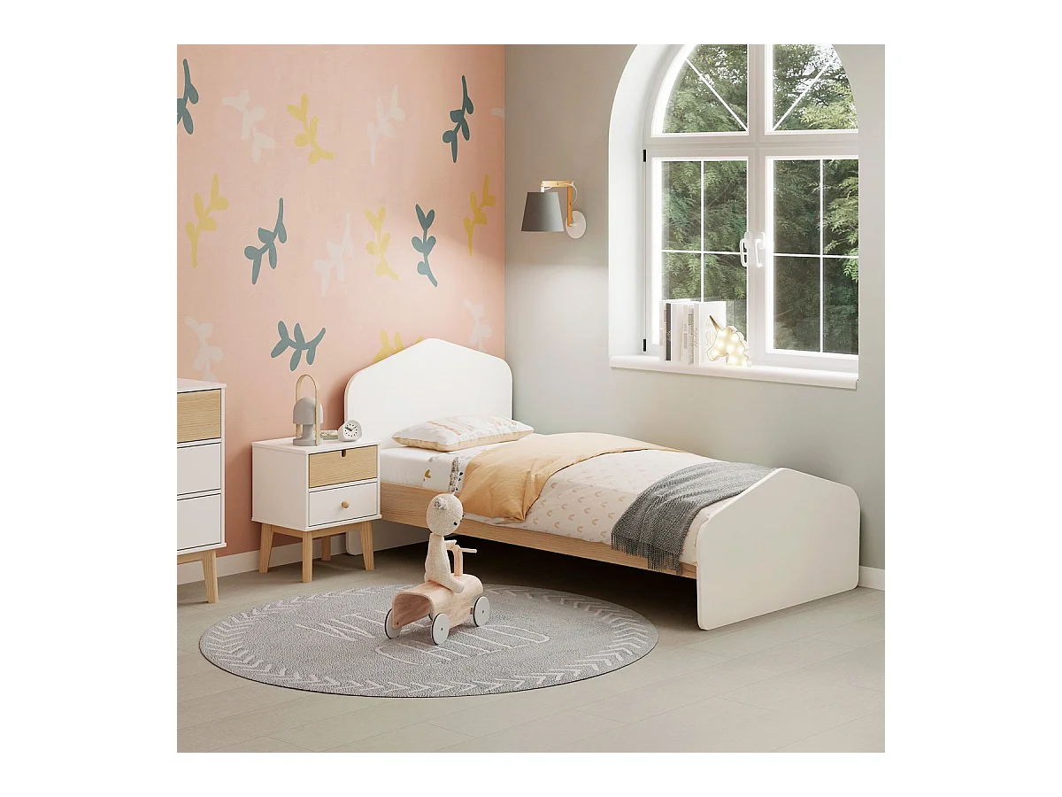 Lit enfant 90x190 cm avec tête de lit en bois blanc - Lucy