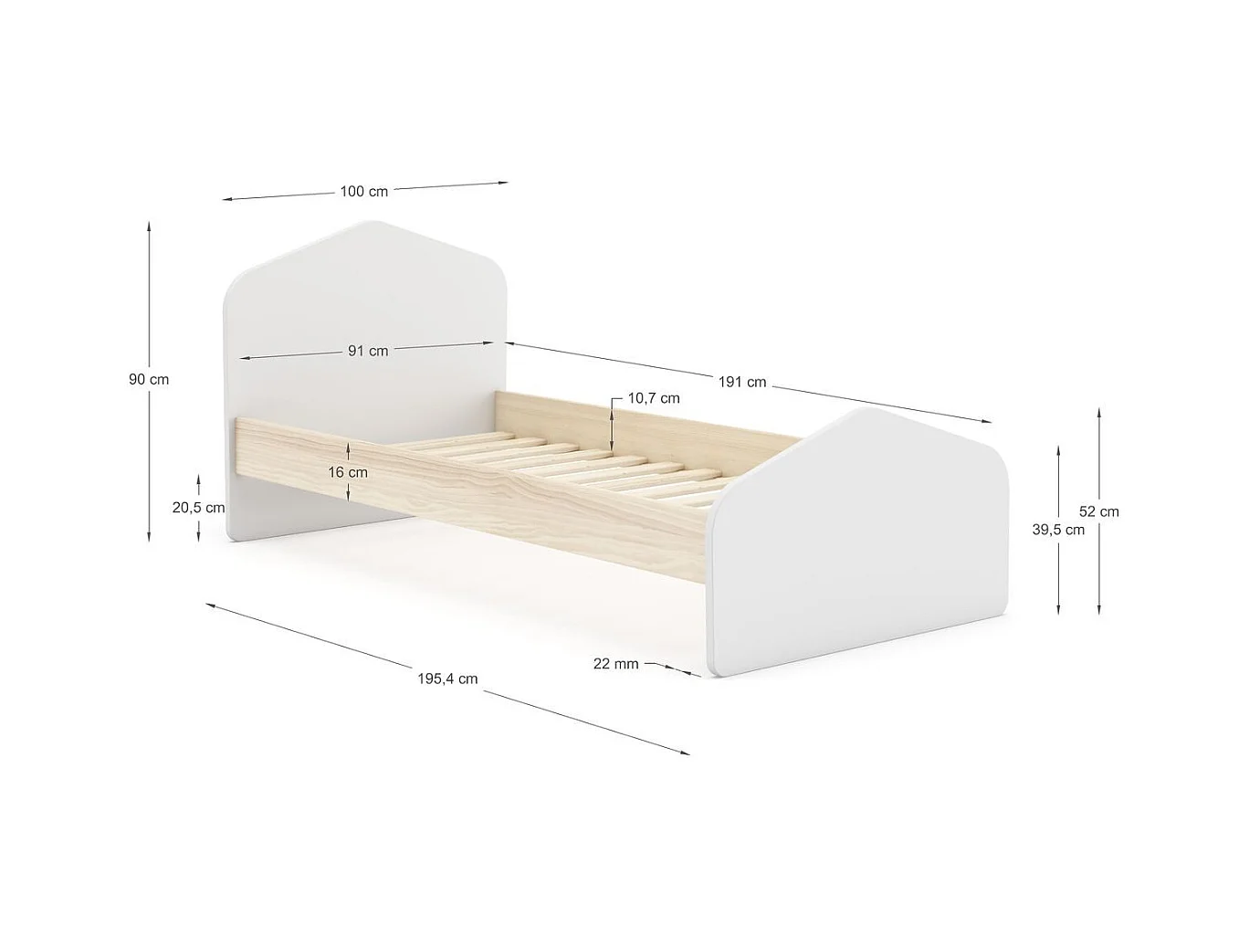 Lit enfant 90x190 cm avec tête de lit en bois blanc - Lucy