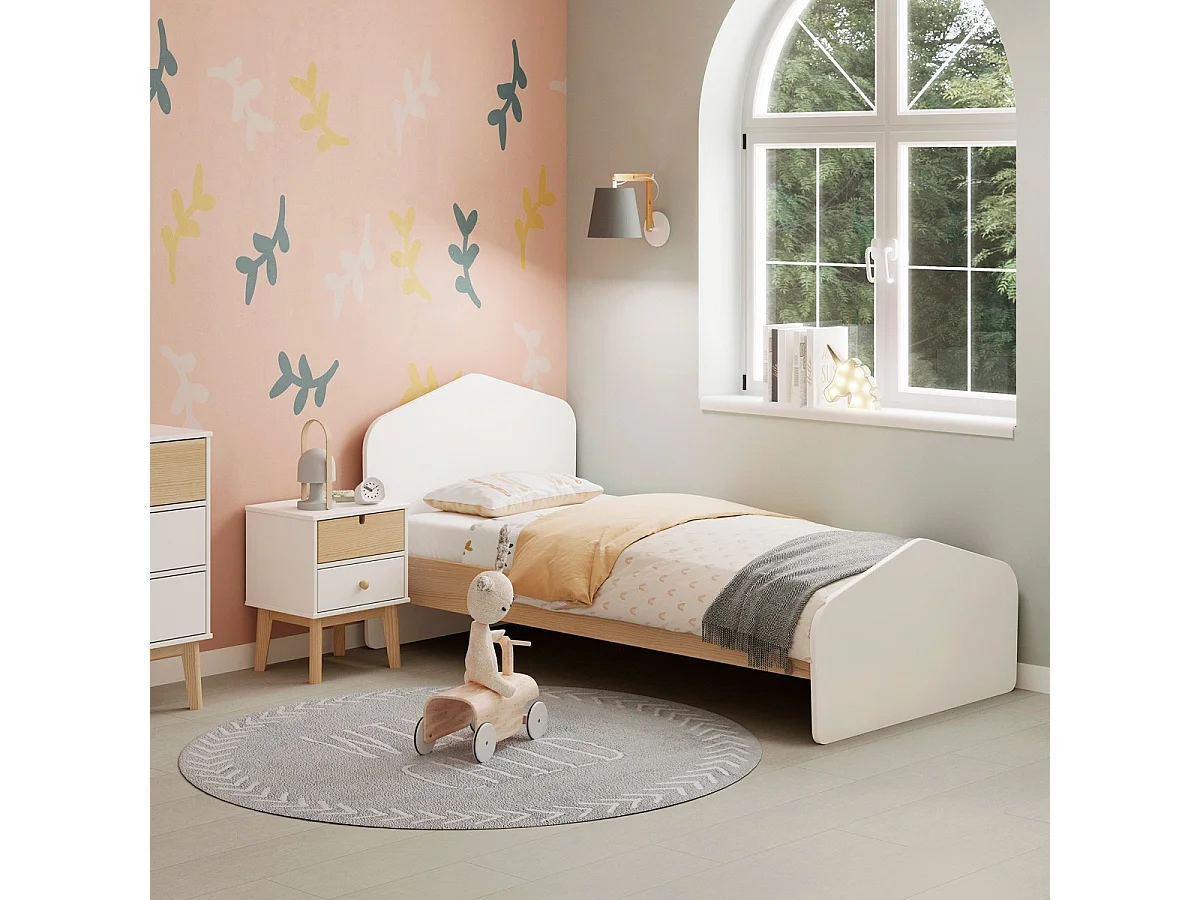 Lit enfant 90x190 cm avec tête de lit en bois blanc - Lucy